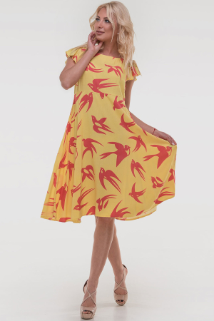 Летнее платье с расклешённой юбкой желтого цвета 2560.84|интернет-магазин vvlen.com