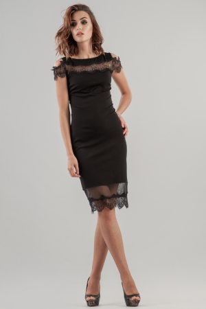 Коктейльное платье футляр черного цвета 2634.47|интернет-магазин vvlen.com