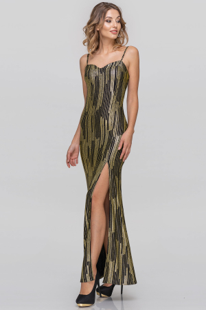 Вечернее платье с длинной юбкой черного с золотистым цвета 2887.124|интернет-магазин vvlen.com
