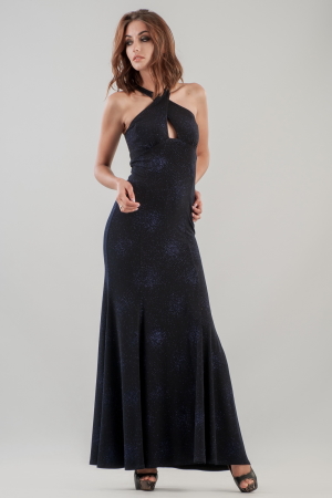 Вечернее платье с расклешённой юбкой темно-синего цвета 475.6|интернет-магазин vvlen.com