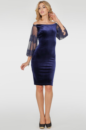 Коктейльное платье футляр синего цвета 2754.26|интернет-магазин vvlen.com
