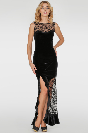 Вечернее платье с длинной юбкой черного цвета 2767.26|интернет-магазин vvlen.com