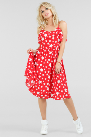 Летнее платье с расклешённой юбкой красного с белым цвета 2690.84|интернет-магазин vvlen.com