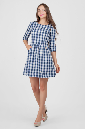Повседневное платье с расклешённой юбкой синего в горох цвета 2340.23-4.d38|интернет-магазин vvlen.com