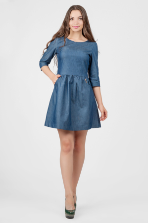 Повседневное платье с расклешённой юбкой синего в горох цвета 2340 .82|интернет-магазин vvlen.com