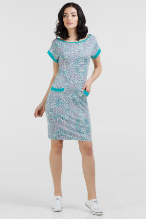 Летнее платье футляр мятный с сиреневым цвета 2036.17-73|интернет-магазин vvlen.com