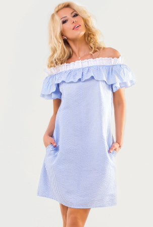 Повседневное платье трапеция голубой полоски цвета 2563-1.93|интернет-магазин vvlen.com