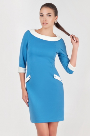 Офисное платье футляр голубого с белым цвета 2167.85|интернет-магазин vvlen.com