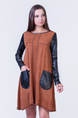 Повседневное платье футляр светло-коричневого цвета 2345.86|интернет-магазин vvlen.com