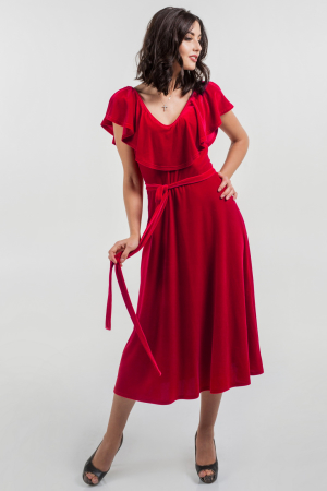 Вечернее платье с расклешённой юбкой красного цвета 2465.26|интернет-магазин vvlen.com