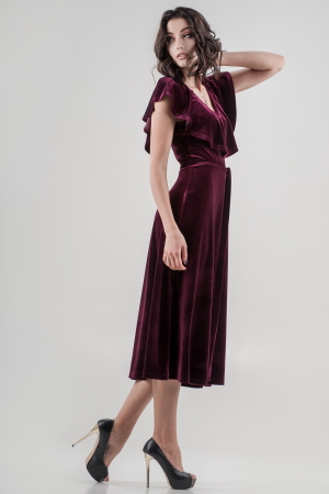 Вечернее платье с расклешённой юбкой лилового цвета 2465.26|интернет-магазин vvlen.com