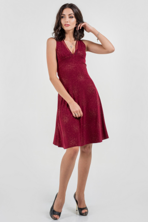 Коктейльное платье с расклешённой юбкой бордового цвета 427.6|интернет-магазин vvlen.com
