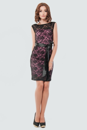 Коктейльное платье футляр черного с розовым цвета 662.12|интернет-магазин vvlen.com