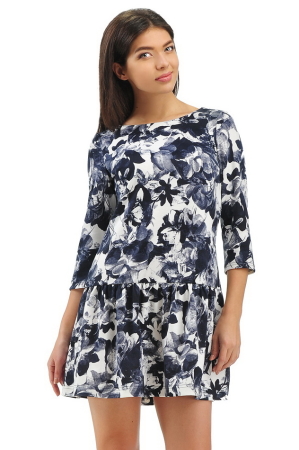 Повседневное платье с расклешённой юбкой синего с белым цвета 2286.41|интернет-магазин vvlen.com