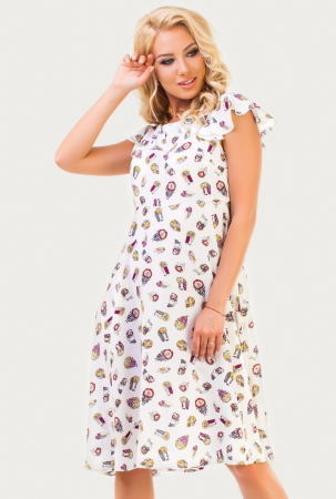 Повседневное платье с расклешённой юбкой белого цвета 2560.84|интернет-магазин vvlen.com