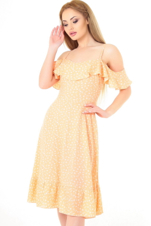 Повседневное платье с расклешённой юбкой персикового цвета 2562.84|интернет-магазин vvlen.com
