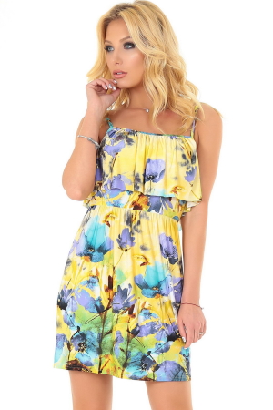 Летнее платье с пышной юбкой желтого с фиолетовым цвета 2568.5|интернет-магазин vvlen.com