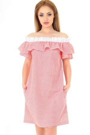 Повседневное платье трапеция красного с белым цвета 2563-1.24|интернет-магазин vvlen.com