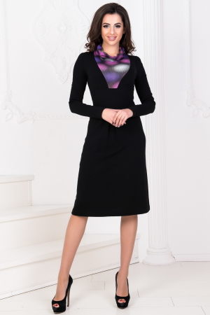 Повседневное платье с расклешённой юбкой черного с сиреневым цвета 988.1|интернет-магазин vvlen.com