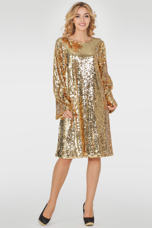 Коктейльное платье трапеция золотистого цвета 270.10|интернет-магазин vvlen.com
