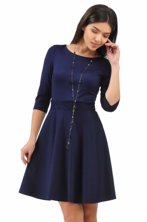 Повседневное платье с расклешённой юбкой синего в горох цвета 2281.41|интернет-магазин vvlen.com