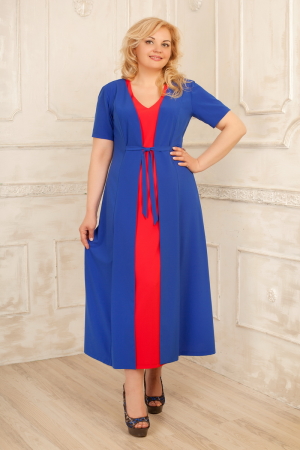 Летнее платье с расклешённой юбкой синего с красным цвета 2291.83|интернет-магазин vvlen.com