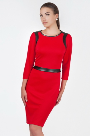 Офисное платье футляр красного цвета 2375 .77|интернет-магазин vvlen.com