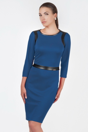Офисное платье футляр синего цвета 2375.77|интернет-магазин vvlen.com