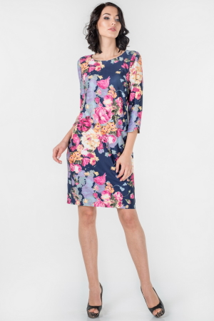 Повседневное платье футляр синего с розовым цвета 2521-1.45|интернет-магазин vvlen.com