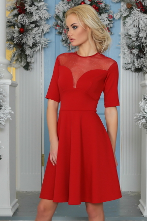 Коктейльное платье с расклешённой юбкой красного цвета 1666.47|интернет-магазин vvlen.com