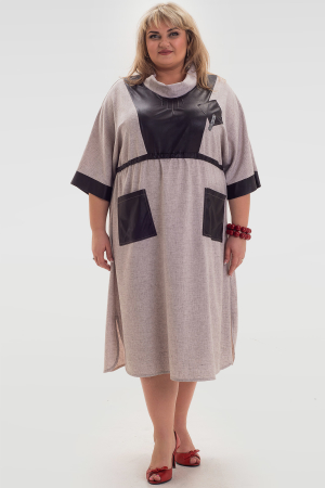 Платье бежевого цвета 1071р-1 |интернет-магазин vvlen.com