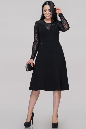 Коктейльное платье с расклешённой юбкой черного цвета 2894.1|интернет-магазин vvlen.com