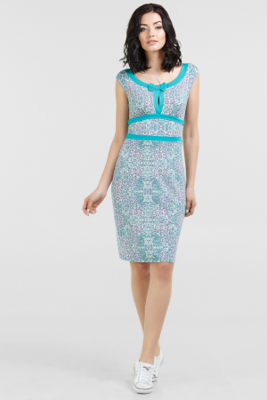 Летнее платье футляр мятный с сиреневым цвета 2049. 17-73|интернет-магазин vvlen.com