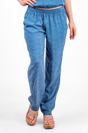 Женские брюки штапельные голубые с белым|интернет-магазин vvlen.com