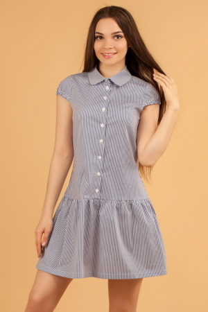 Повседневное платье рубашка полоски синей цвета 2329.9 d17|интернет-магазин vvlen.com