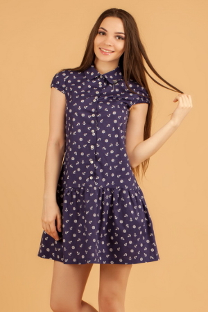 Повседневное платье рубашка синего в горох цвета 2329.9 d17|интернет-магазин vvlen.com