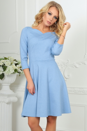 Повседневное платье с расклешённой юбкой серо-голубого цвета 2483.47|интернет-магазин vvlen.com