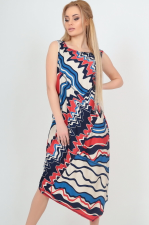 Летнее платье оверсайз синего с красным цвета 05.02.2534|интернет-магазин vvlen.com