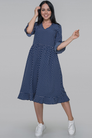 Повседневное платье с длинной юбкой синего в горох цвета 2932.100|интернет-магазин vvlen.com