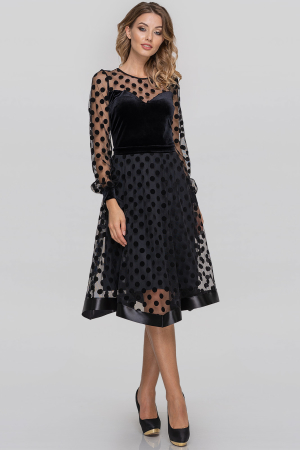 Коктейльное платье с расклешённой юбкой черного цвета 2875-1.10|интернет-магазин vvlen.com
