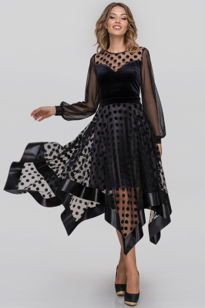 Коктейльное платье с расклешённой юбкой черного цвета 2875-2.10|интернет-магазин vvlen.com
