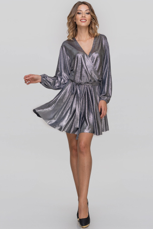 Коктейльное платье с расклешённой юбкой серебристого цвета 2883.126|интернет-магазин vvlen.com