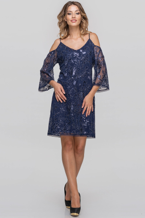 Коктейльное платье-комбинация синего цвета 2874.10|интернет-магазин vvlen.com