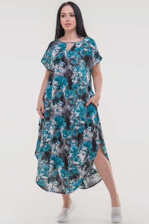 Летнее платье оверсайз бирюзового с серым цвета 2424-4.84|интернет-магазин vvlen.com