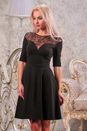 Коктейльное платье с расклешённой юбкой черного цвета 1666.47|интернет-магазин vvlen.com