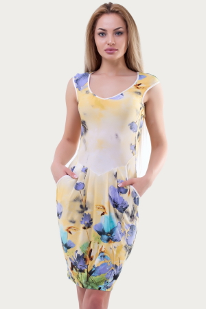 Летнее платье с юбкой тюльпан желтого с голубым цвета 1541.33|интернет-магазин vvlen.com