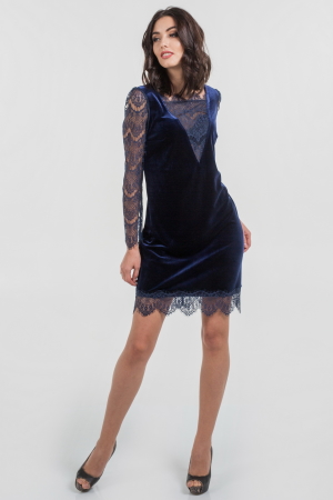 Коктейльное платье трапеция синего цвета 2650.26|интернет-магазин vvlen.com