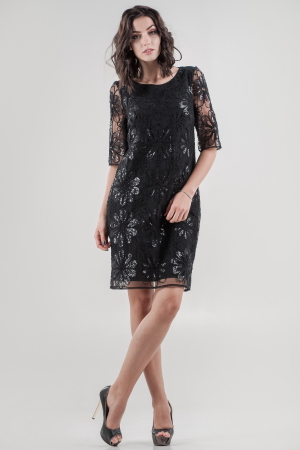 Коктейльное платье трапеция черного цвета 2525-1.10|интернет-магазин vvlen.com