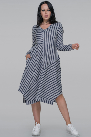 Платье трапеция серого с синим цвета 2909-1.103 |интернет-магазин vvlen.com