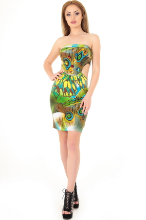 Летнее платье с открытыми плечами зеленого тона цвета 845.33|интернет-магазин vvlen.com